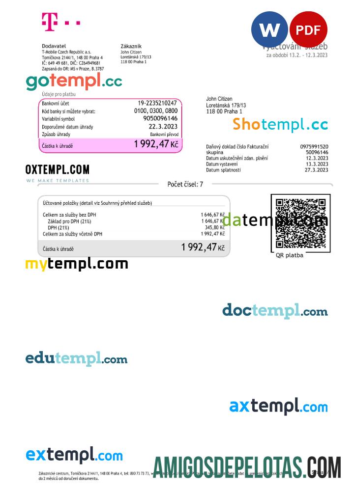 Em branco República Tcheca T Mobile Utility Bill Modelo Word e PDF (2) Ka